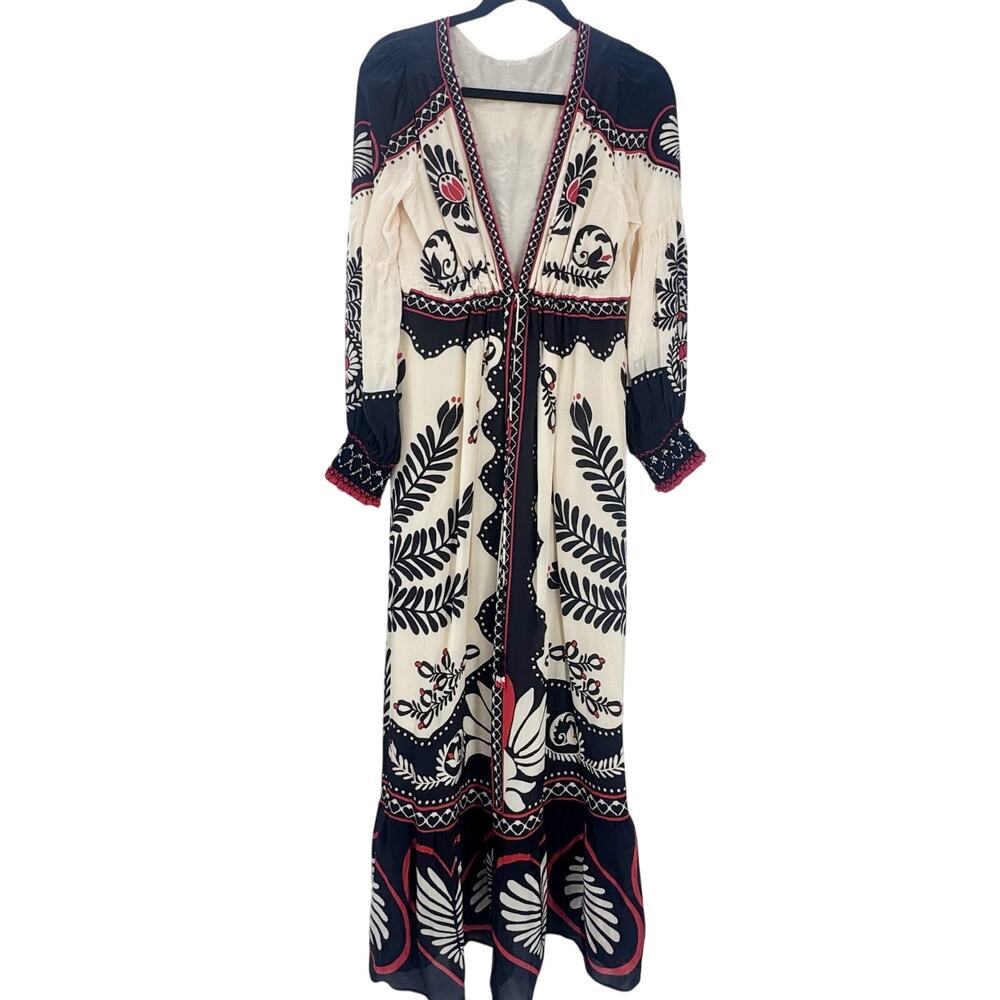 Farm Rio Women's Passion Scarf Black Maxi Dress Green/Cream Women’s Size M NWT - Picture 10 of 16